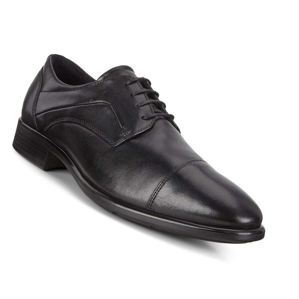 Men's Ecco Citytray Cap Toe Dress Shoes Black | USA 508NWY